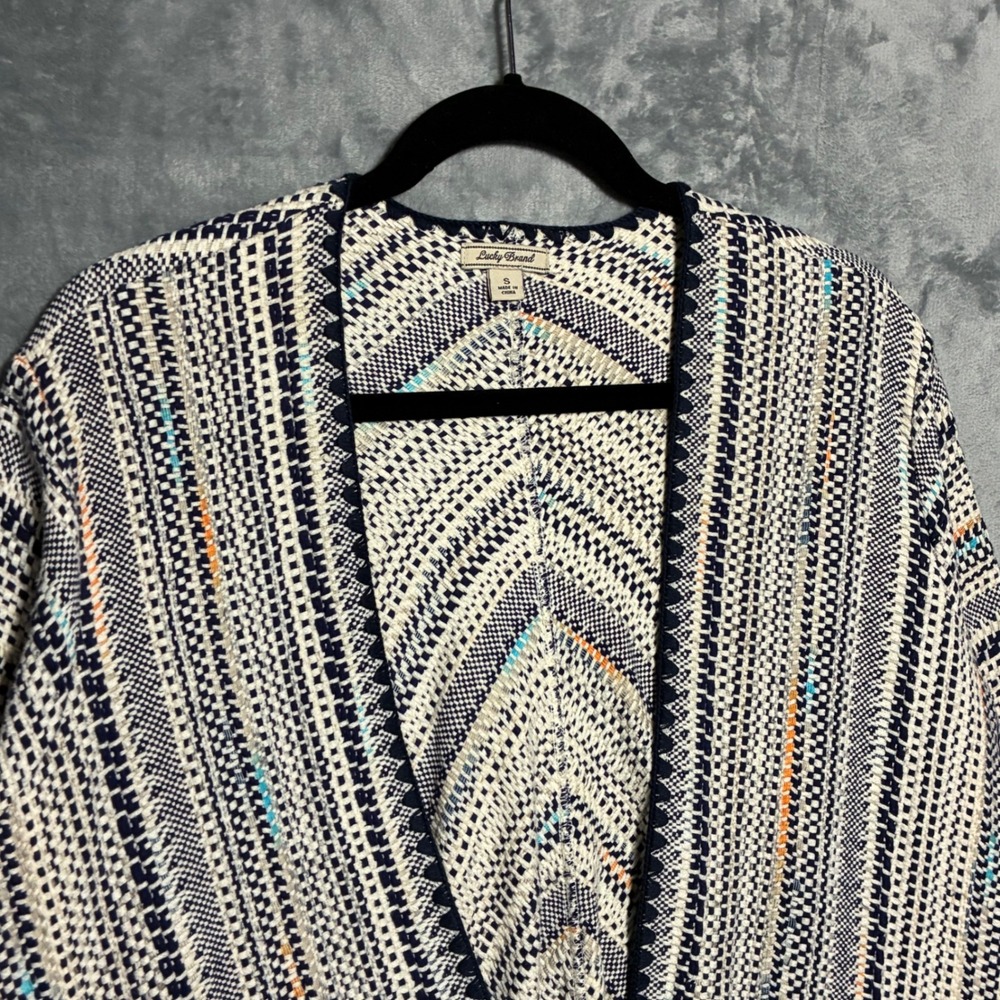 Lucky Brand Pottery Open Front Fringe Knit Cardigan Sweater Women's‎ S - Picture 3 of 9